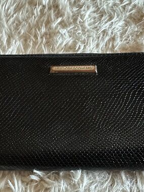 Michael Kors Black Textured Leather Wallet with Gold Logo Plaque